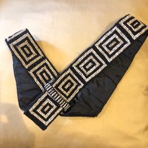 Black and natural adjustable beaded belt